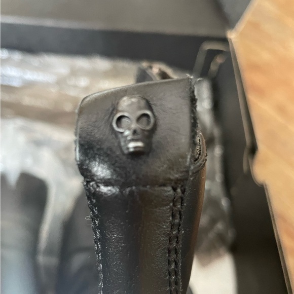 MARK NASON Coolest Black Leather Biker Moto Ankle Boots Cross Studded Skulls 8 - Picture 12 of 15